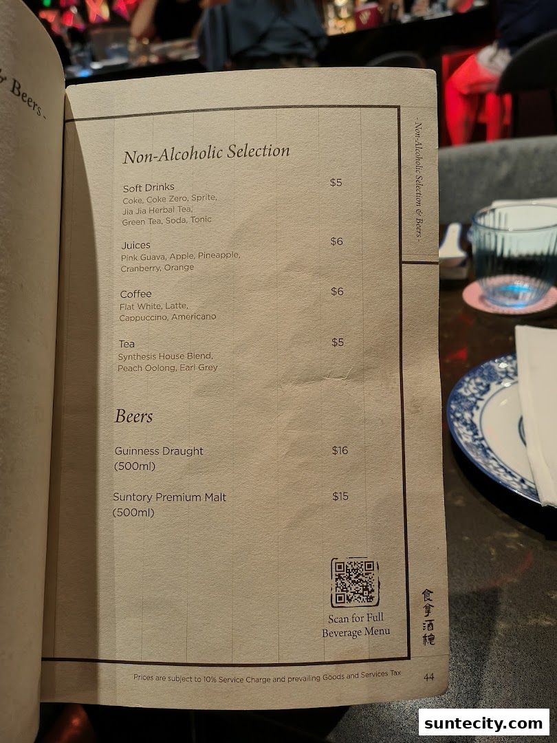 Menu page for Synthesis 食拿酒稳 Traditional Chinese Medical Hall Inspired Restaurant  Cocktail Bar Suntec City