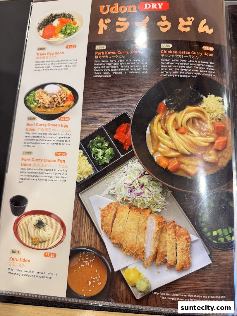Menu page for Tamoya Udon  Tempura Suntec City