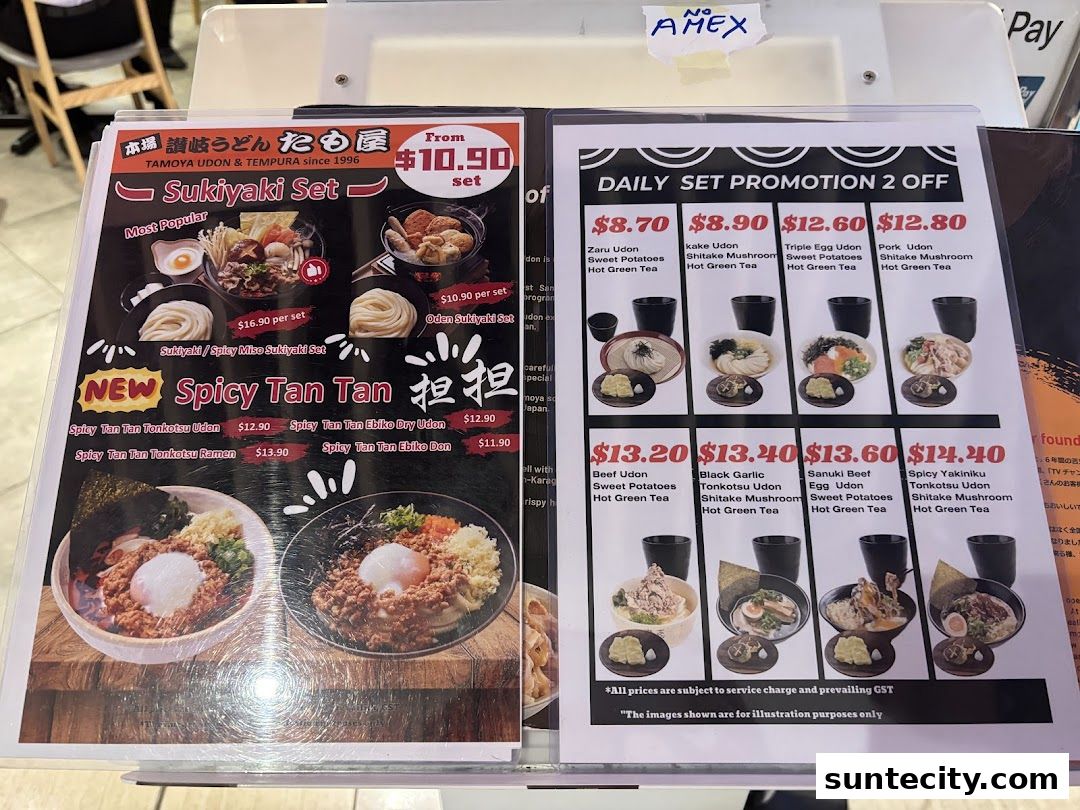 Menu page for Tamoya Udon  Tempura Suntec City