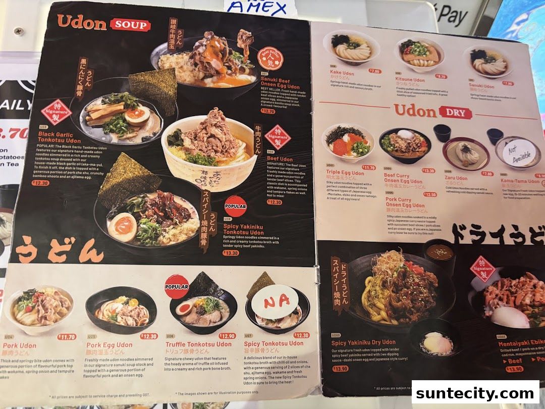Menu page for Tamoya Udon  Tempura Suntec City