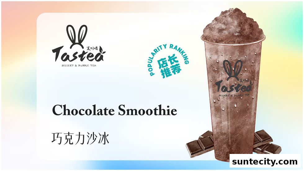 A watercolor illustration of a chocolate smoothie from Tastea with chocolate bars.