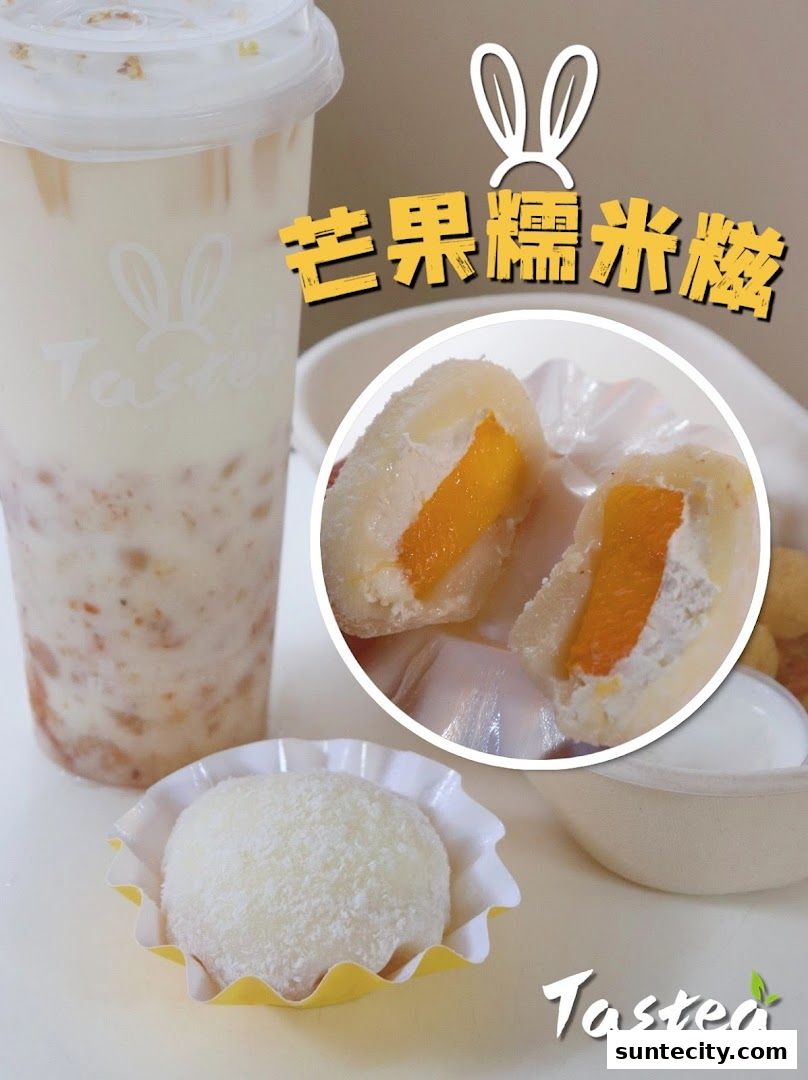 A refreshing drink and delicious mango mochi from Tastea.