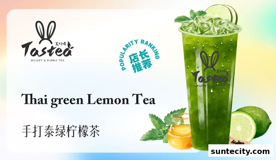 A refreshing Thai green lemon tea with mint and lime, from Tastea.