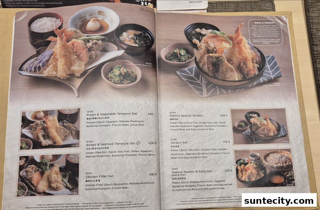 Menu page for Tempura Makino