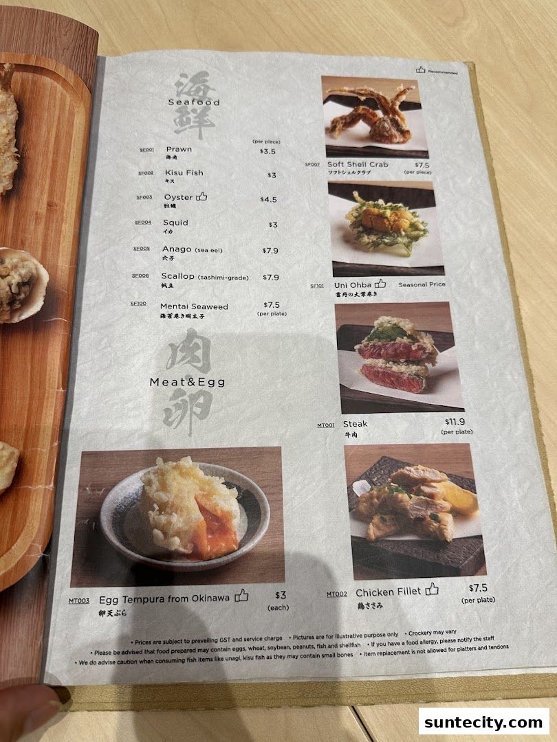 Menu page for Tempura Makino