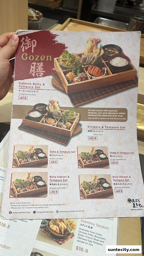Menu page for Tempura Makino