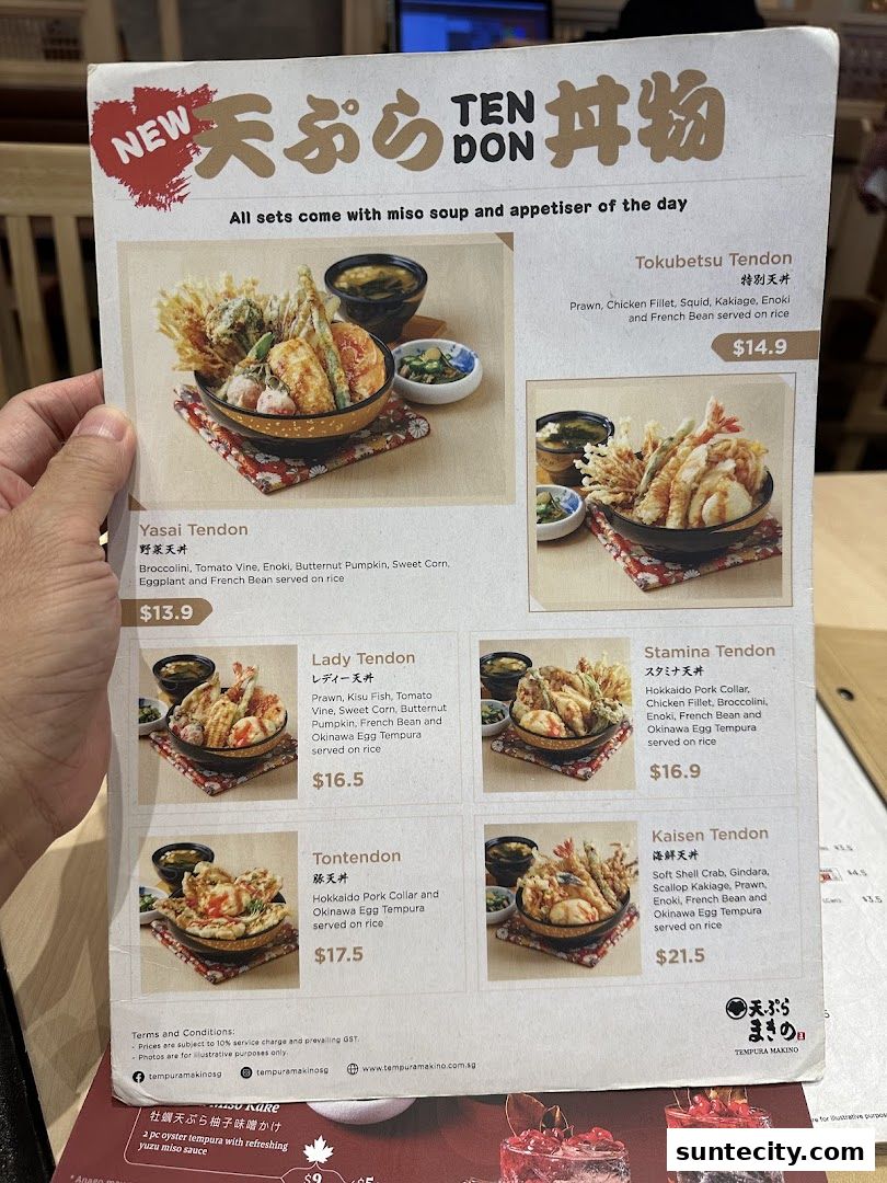 Menu page for Tempura Makino