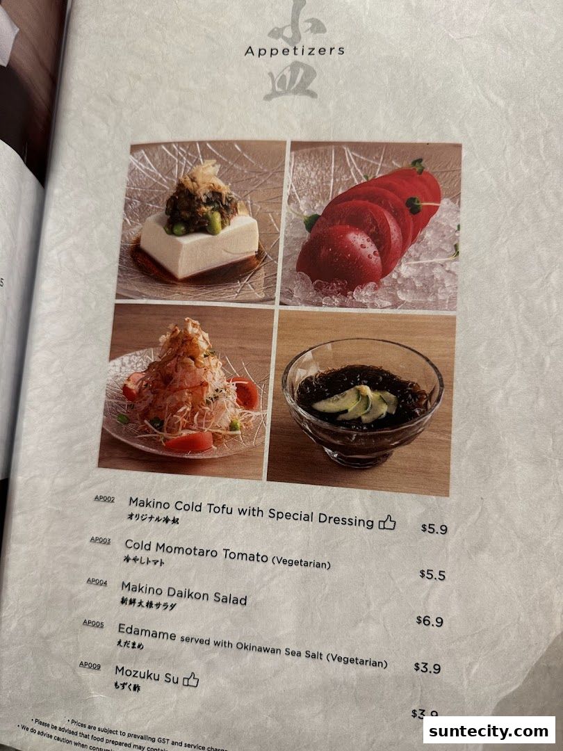 Menu page for Tempura Makino