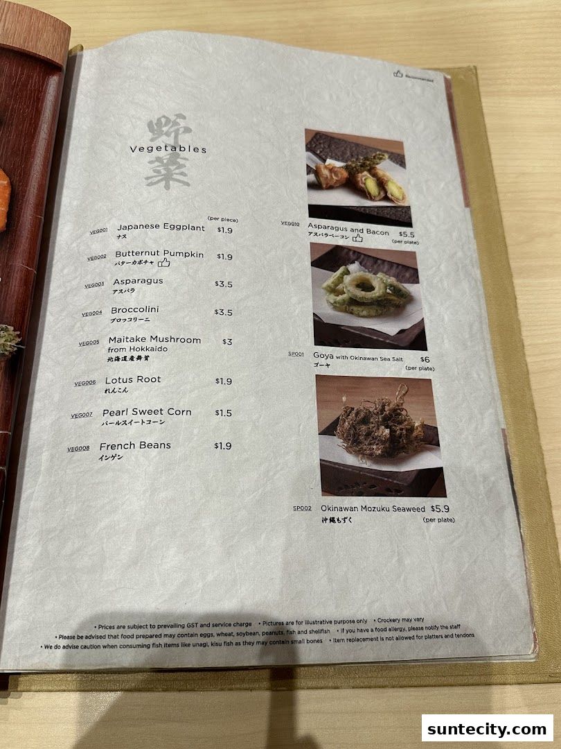 Menu page for Tempura Makino