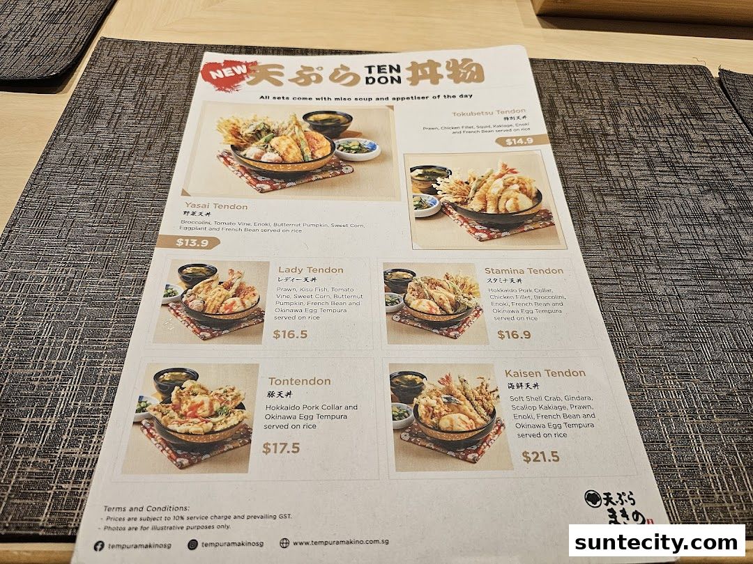 Menu page for Tempura Makino