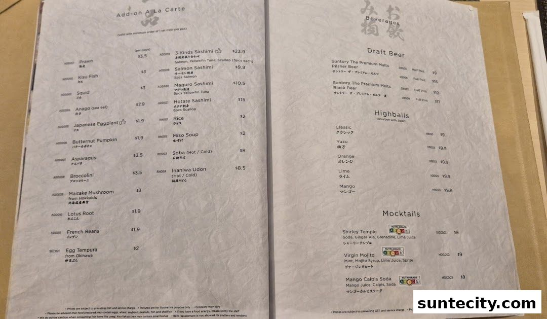 Menu page for Tempura Makino