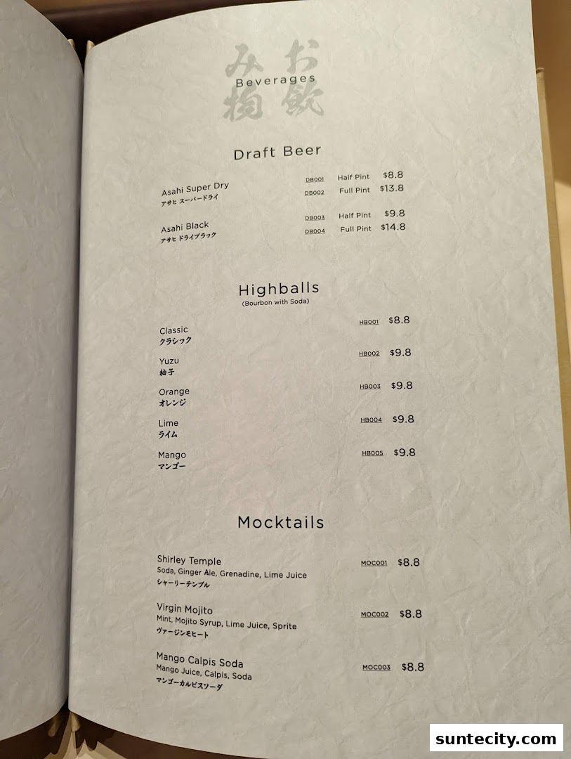 Menu page for Tempura Makino