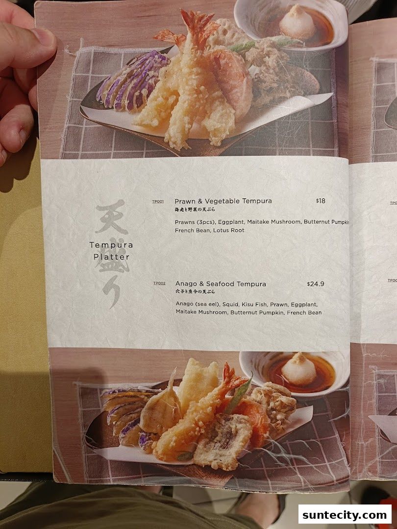 Menu page for Tempura Makino