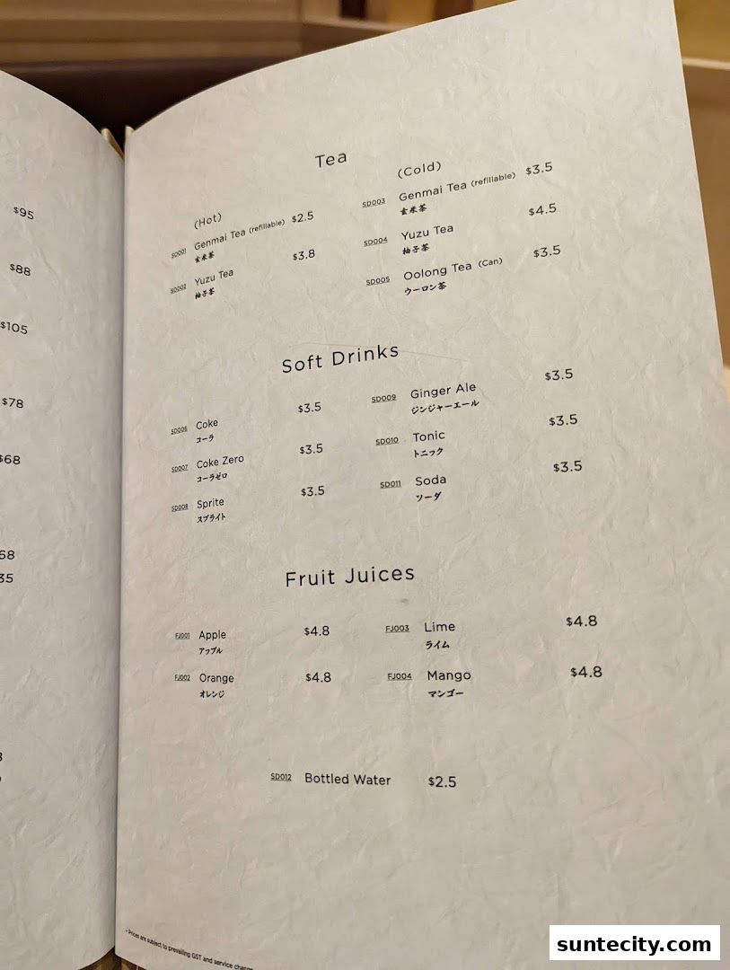 Menu page for Tempura Makino