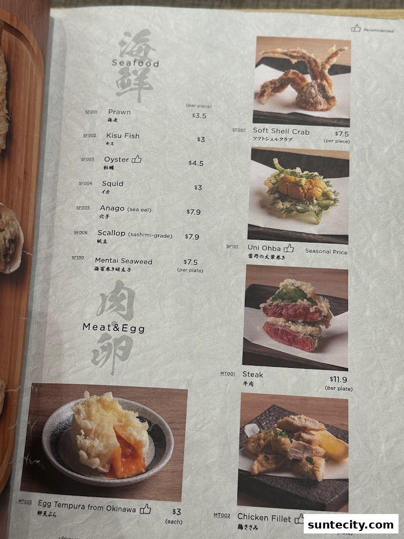 Menu page for Tempura Makino