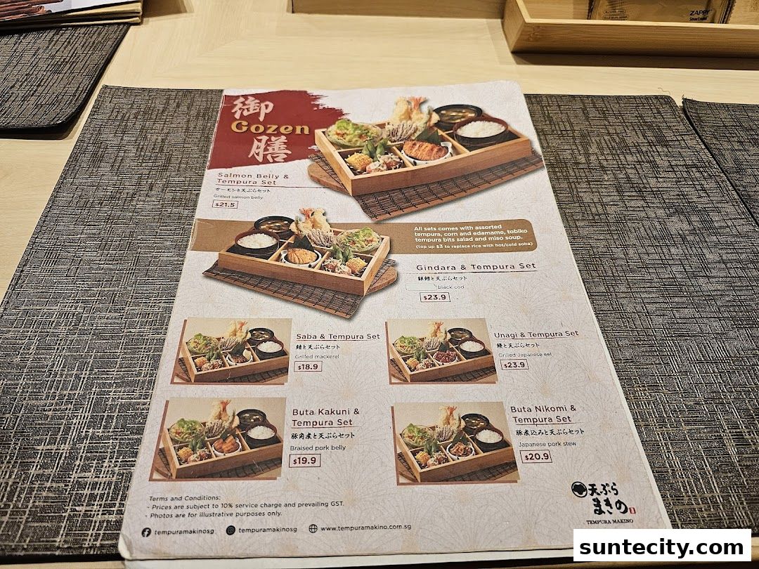 Menu page for Tempura Makino