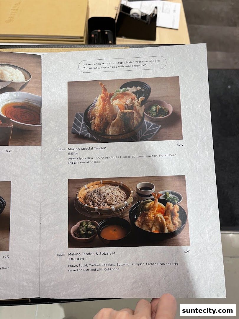 Menu page for Tempura Makino