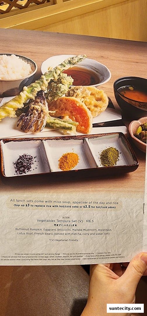 Menu page for Tempura Makino