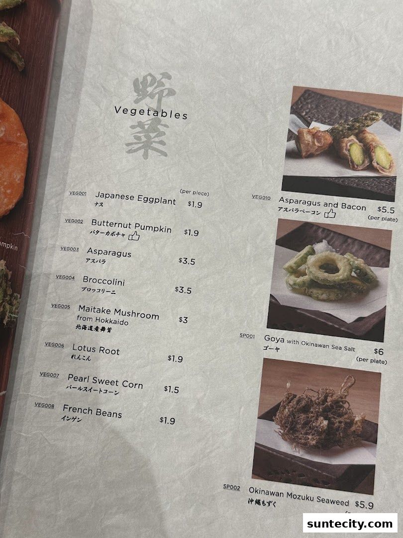 Menu page for Tempura Makino