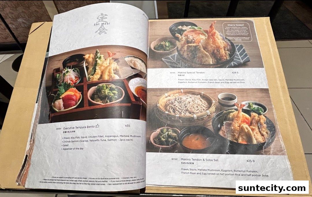 Menu page for Tempura Makino