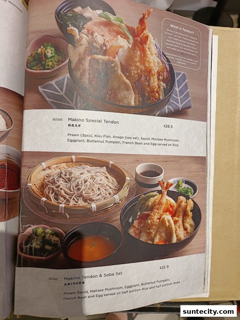 Menu page for Tempura Makino