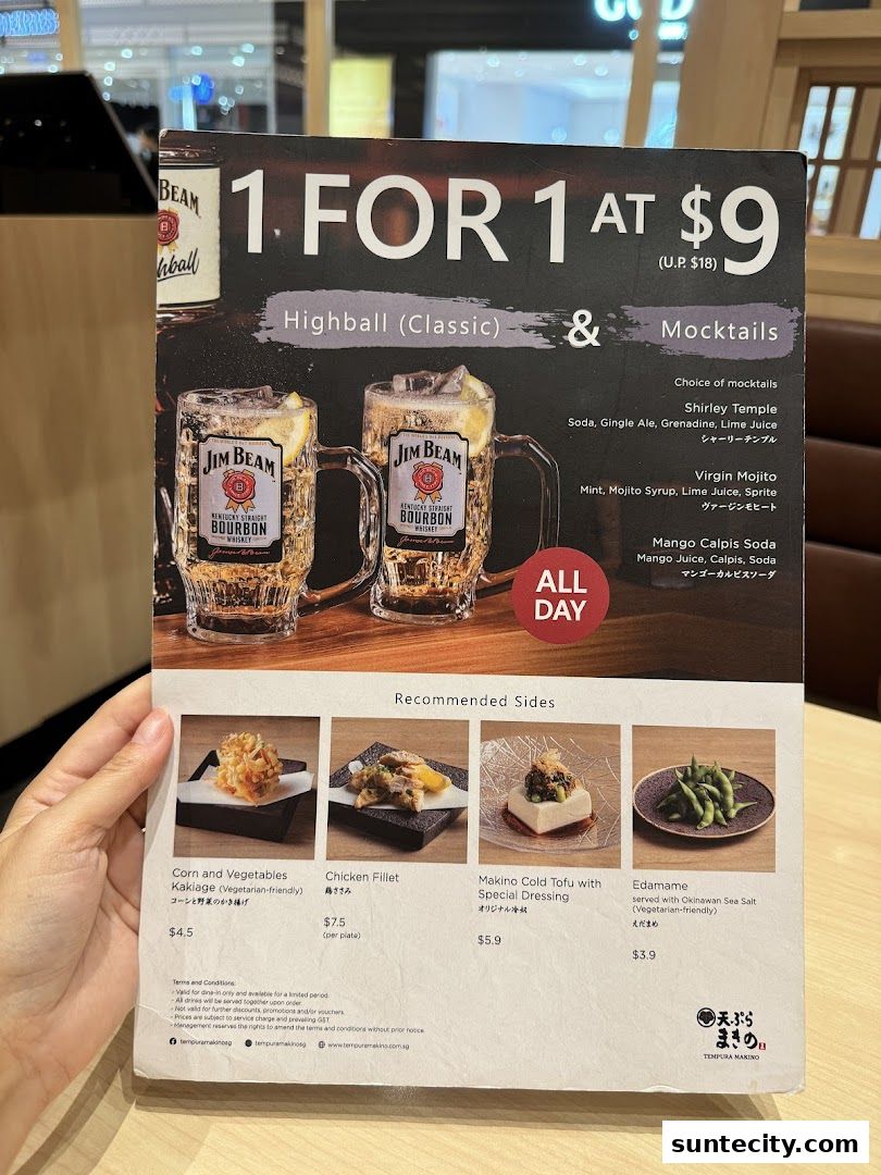 Menu page for Tempura Makino