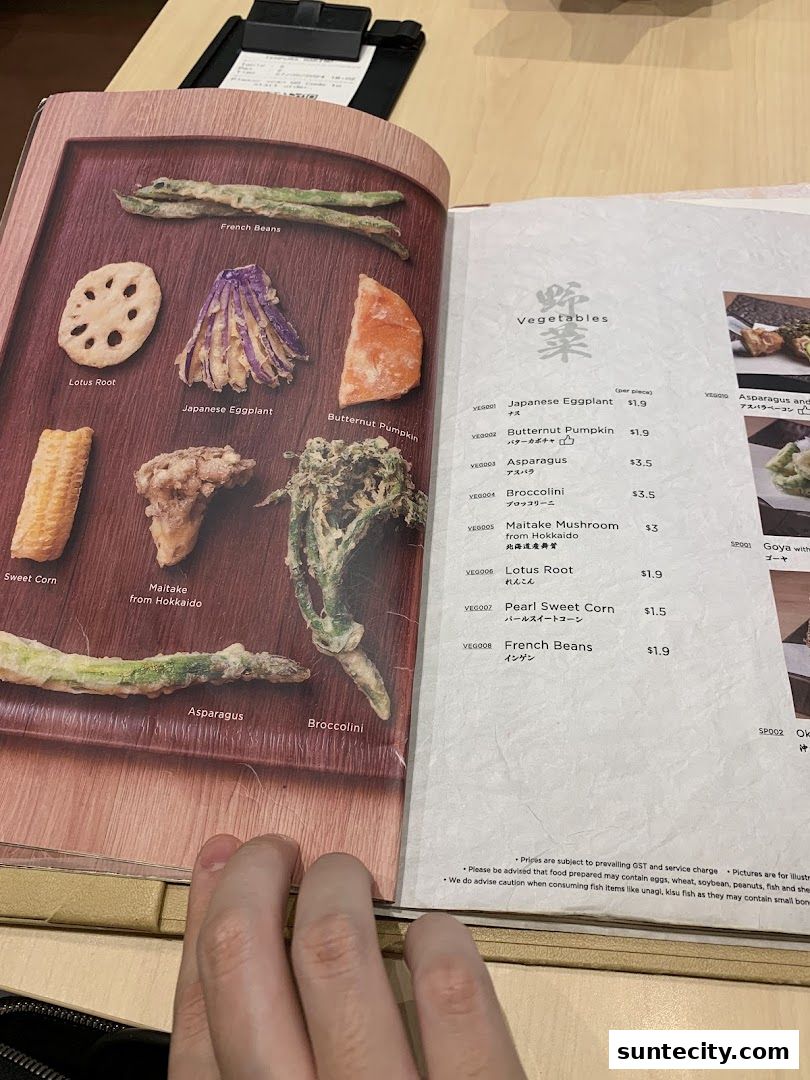 Menu page for Tempura Makino