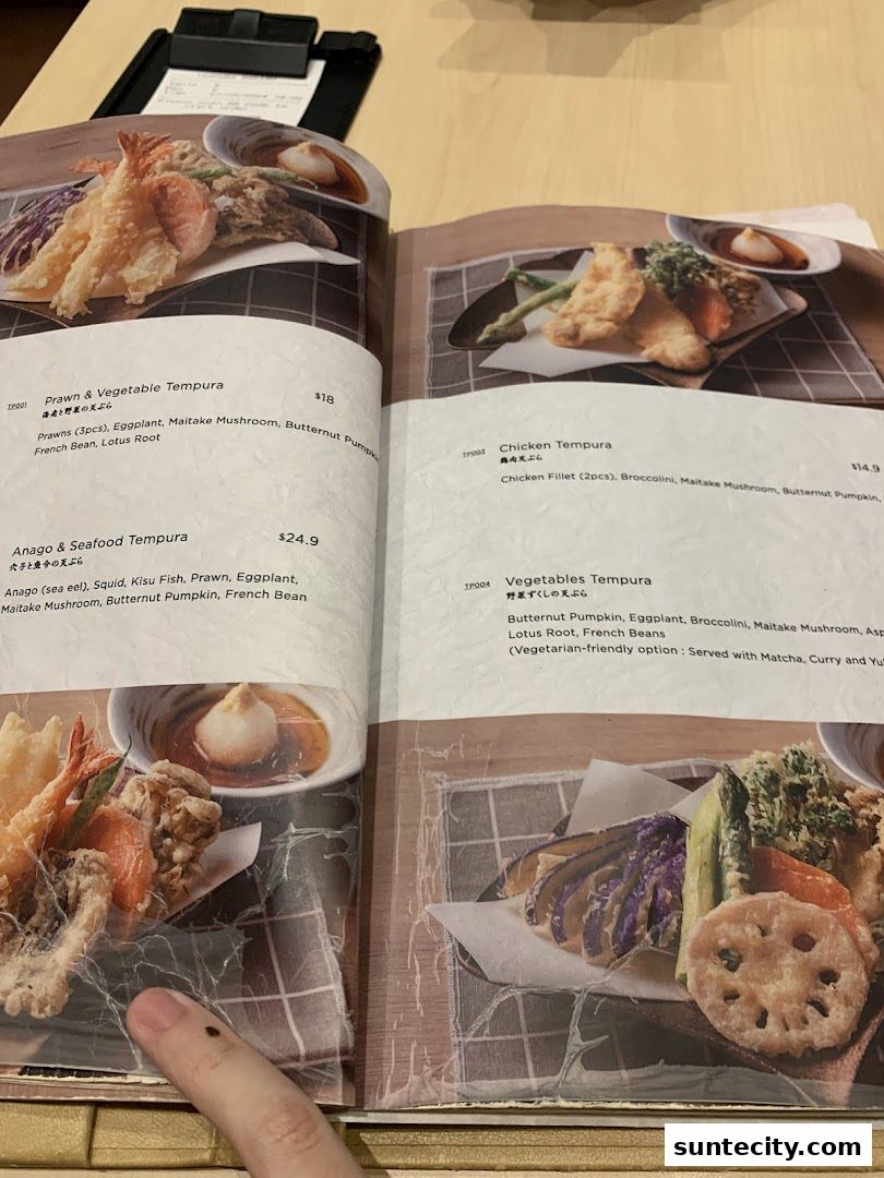 Menu page for Tempura Makino