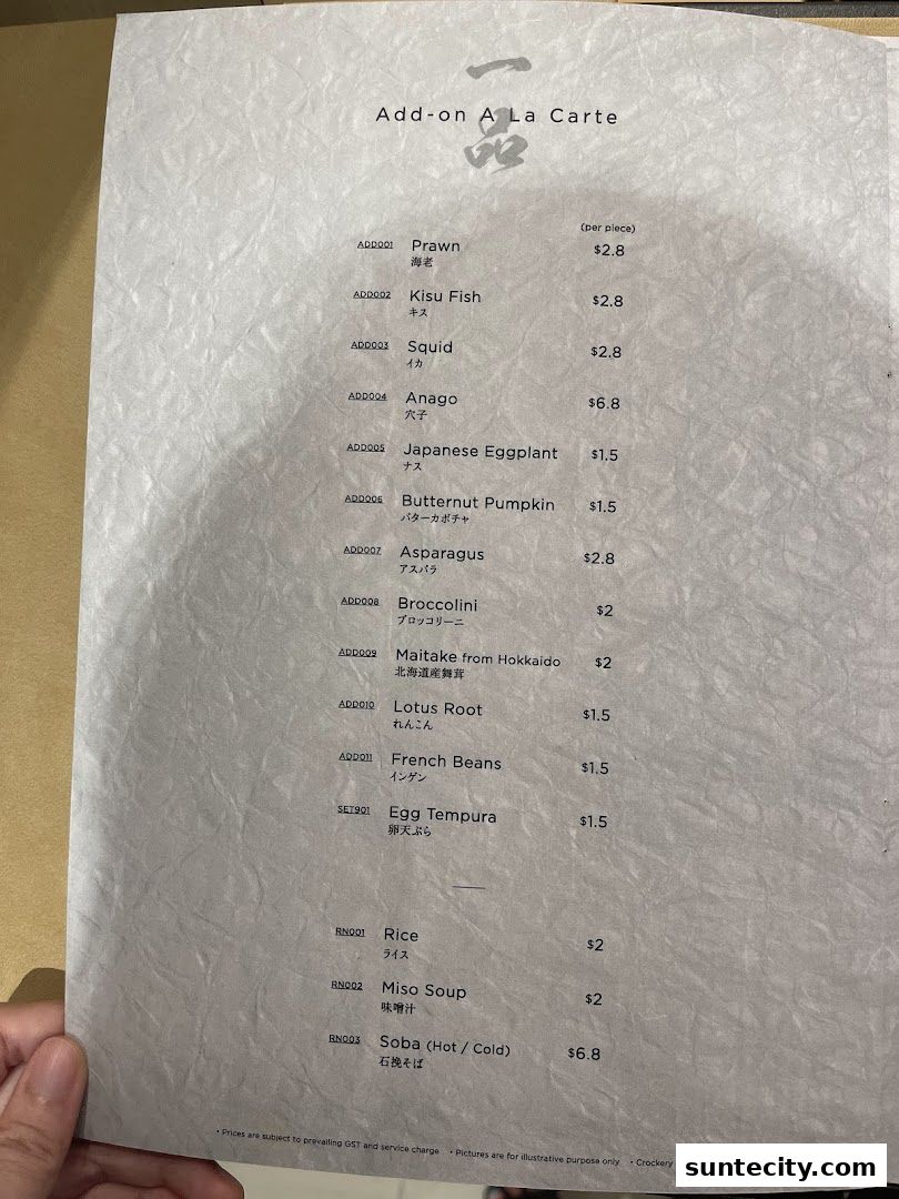 Menu page for Tempura Makino
