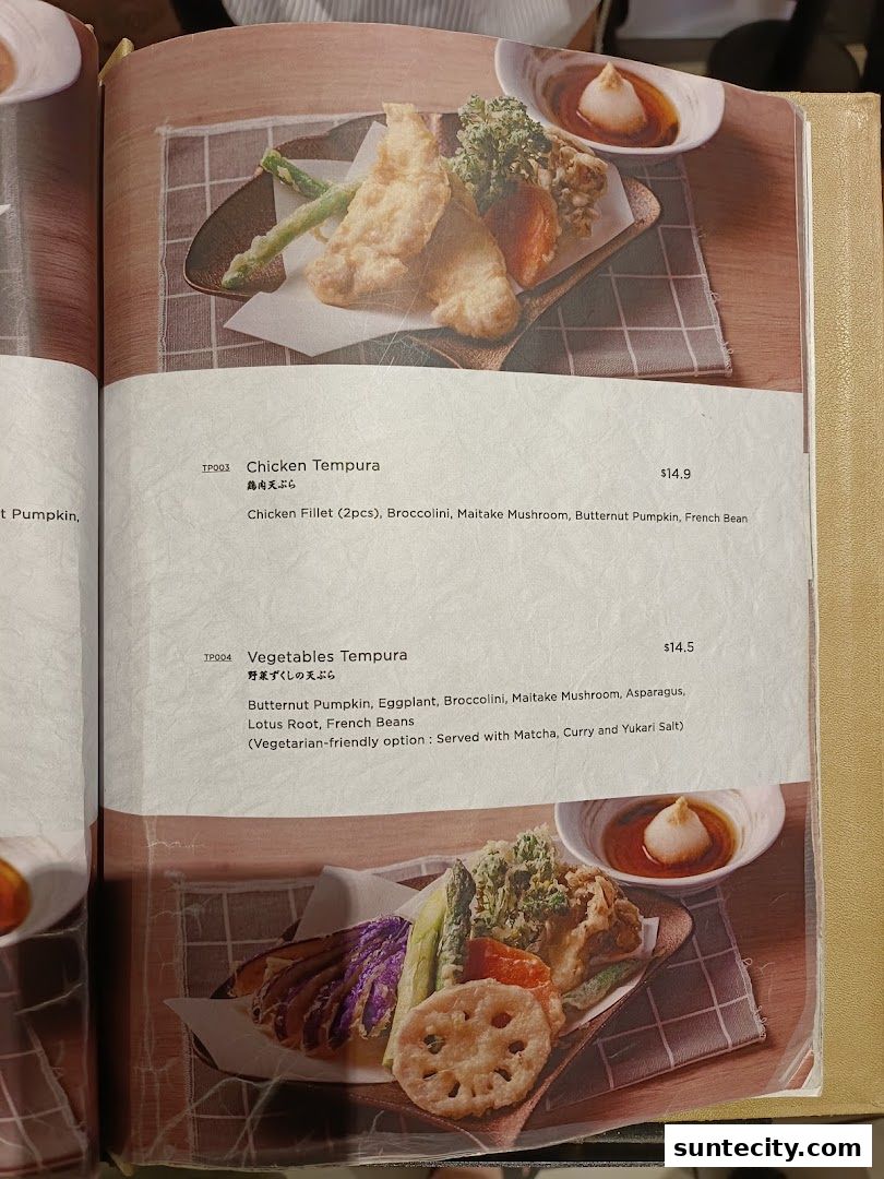 Menu page for Tempura Makino