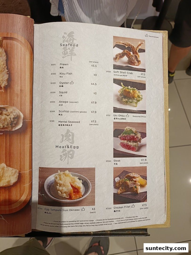 Menu page for Tempura Makino