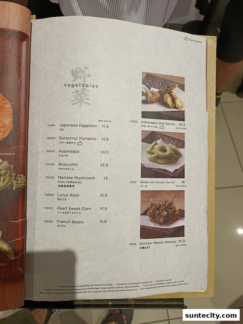 Menu page for Tempura Makino