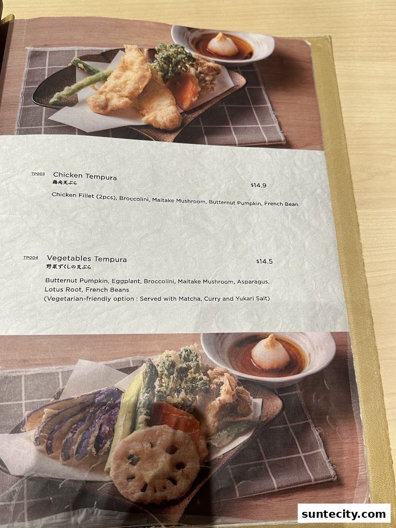 Menu page for Tempura Makino