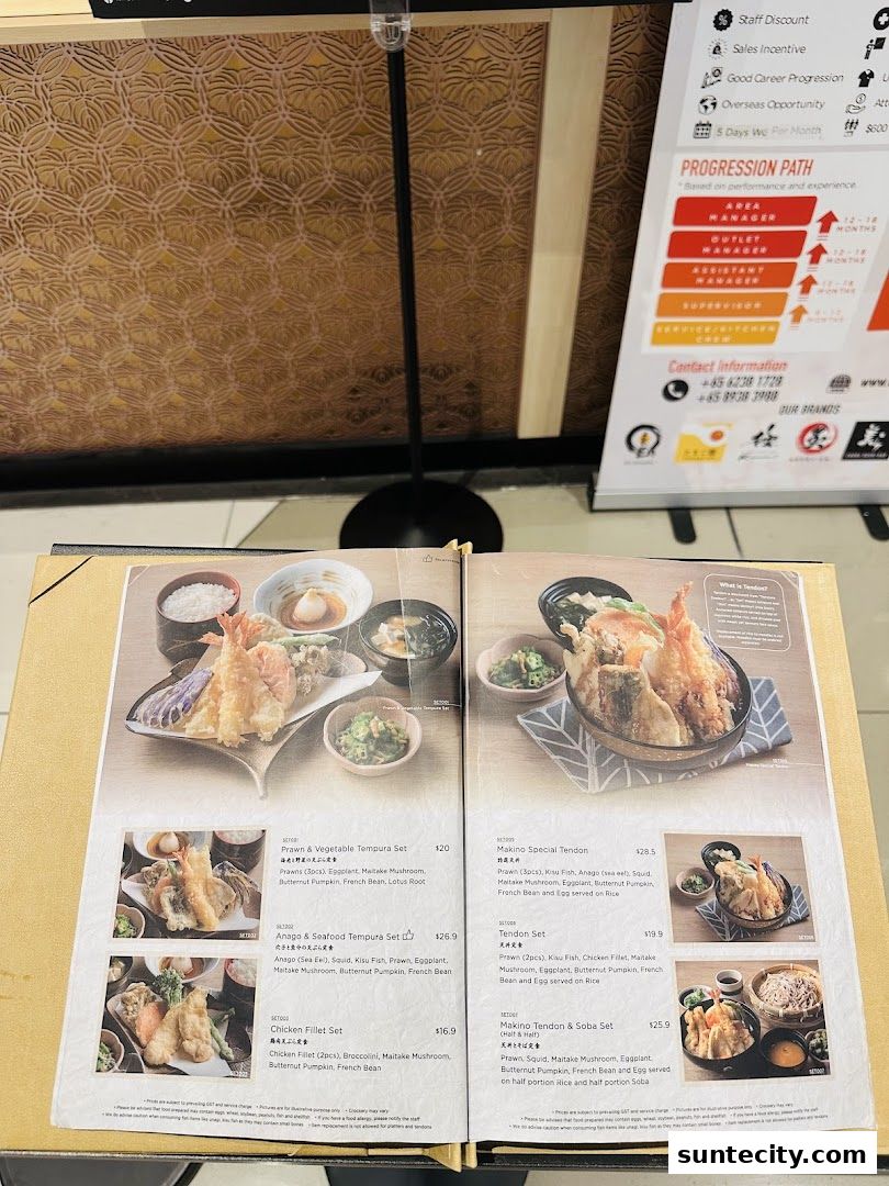 Menu page for Tempura Makino
