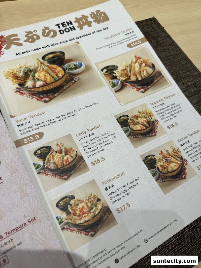 Menu page for Tempura Makino