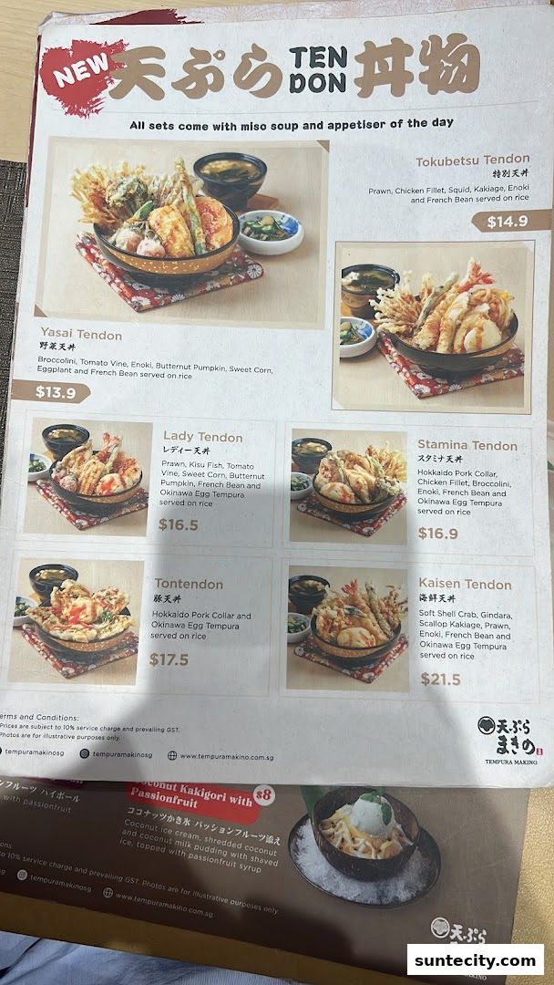 Menu page for Tempura Makino