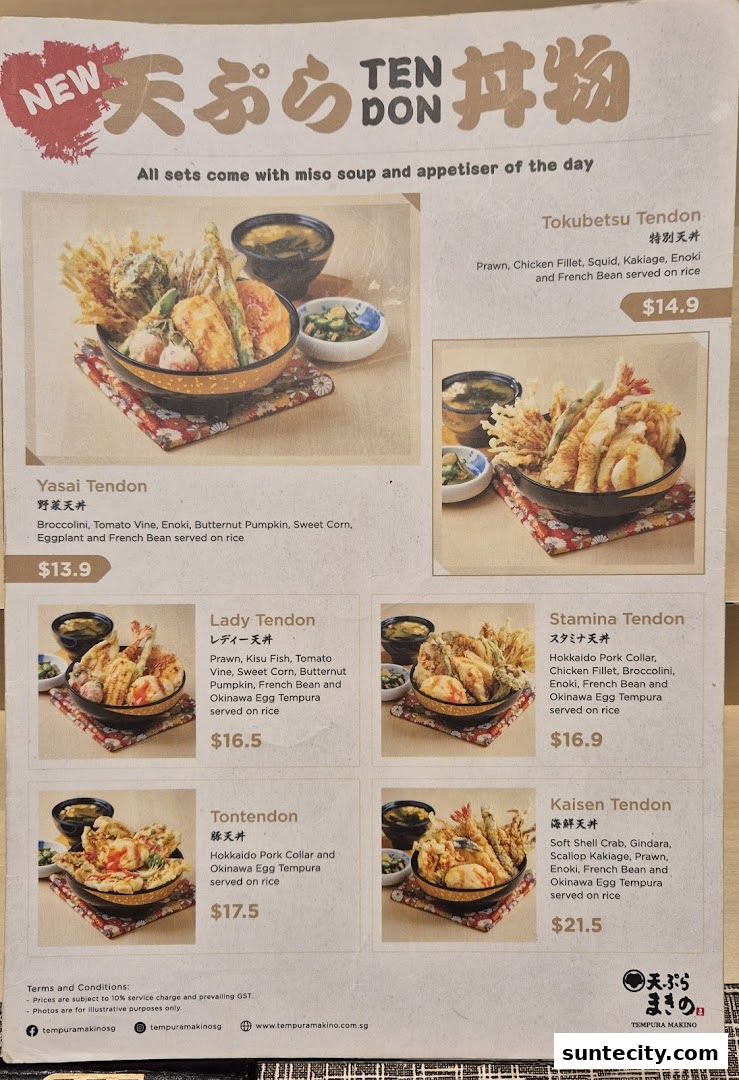 Menu page for Tempura Makino