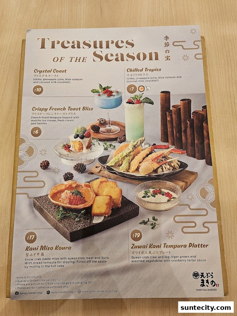 Menu page for Tempura Makino