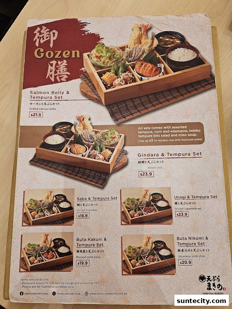 Menu page for Tempura Makino