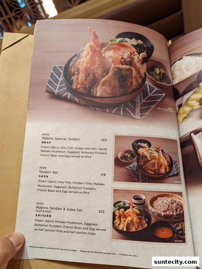 Menu page for Tempura Makino