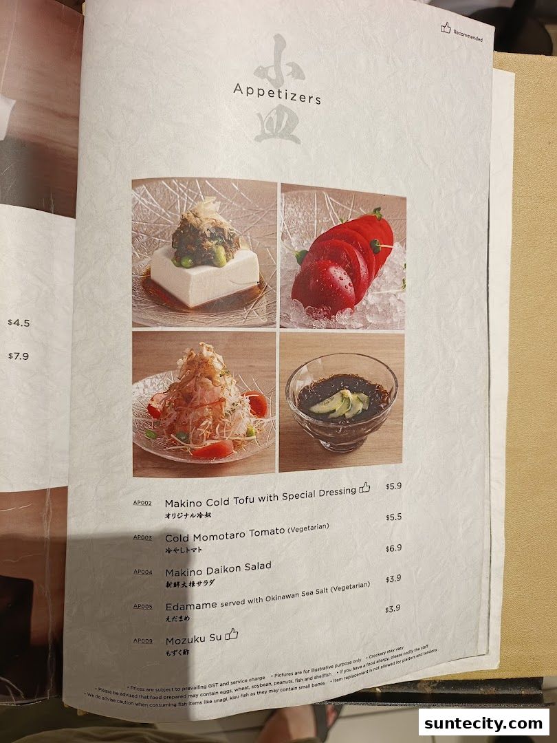 Menu page for Tempura Makino