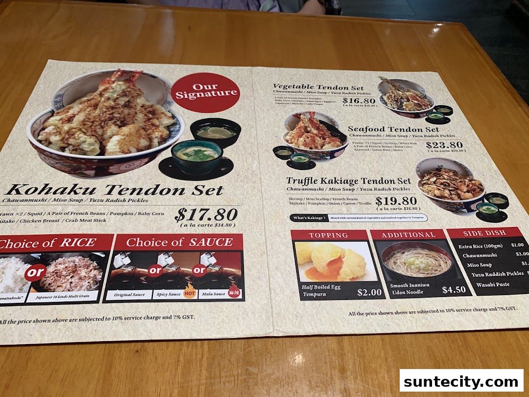 Menu page for Tendon Kohaku 天丼琥珀 - SUNTEC CITY MALL
