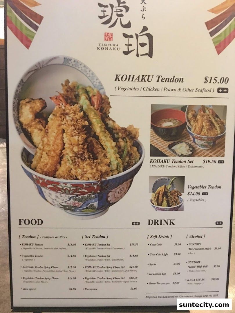 Menu page for Tendon Kohaku 天丼琥珀 - SUNTEC CITY MALL