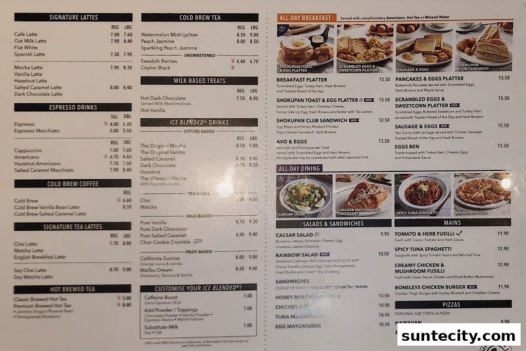Menu page for The Coffee Bean  Tea Leaf