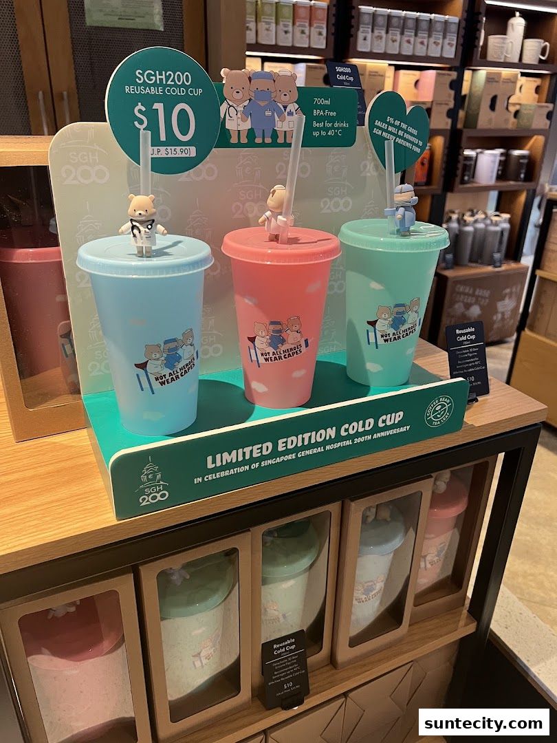 Limited edition reusable cold cups with bear figures in medical attire.
