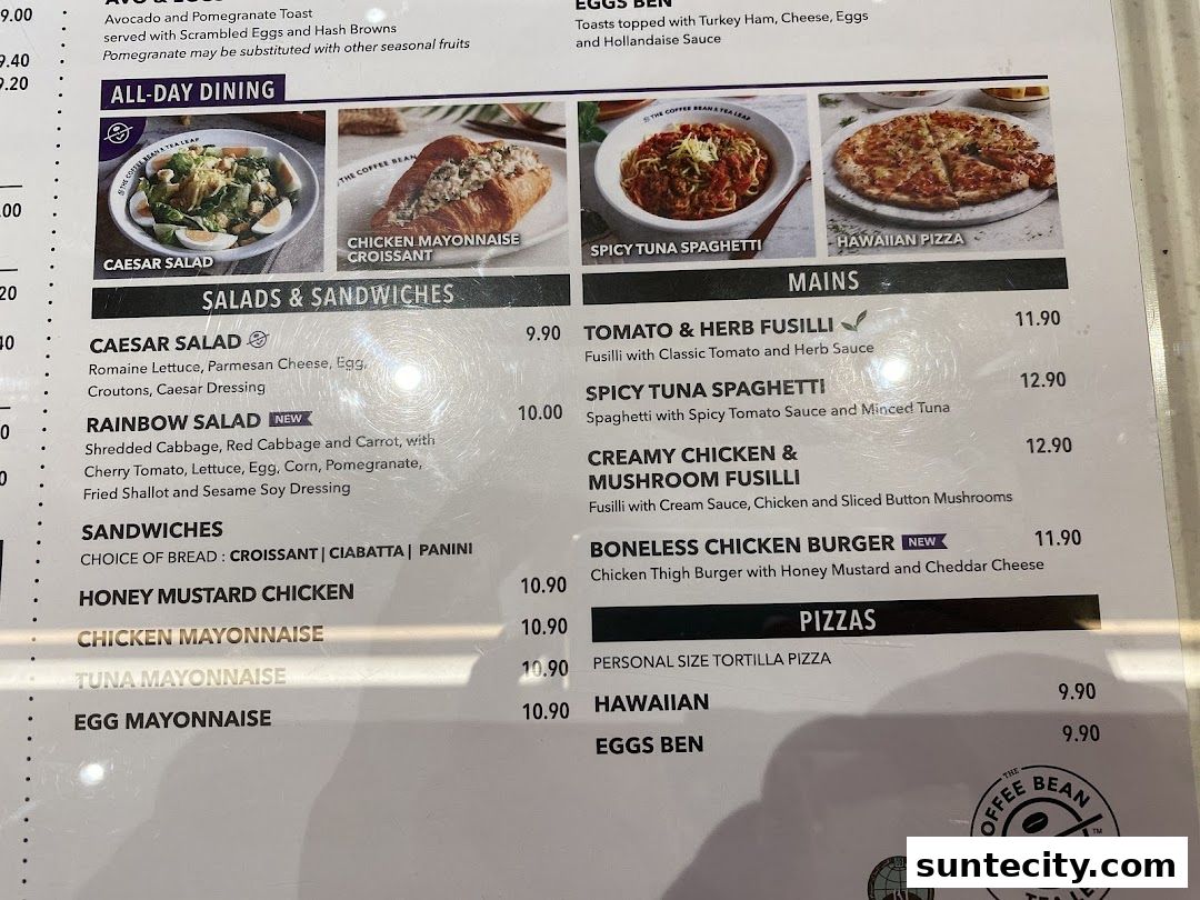 Menu page for The Coffee Bean  Tea Leaf