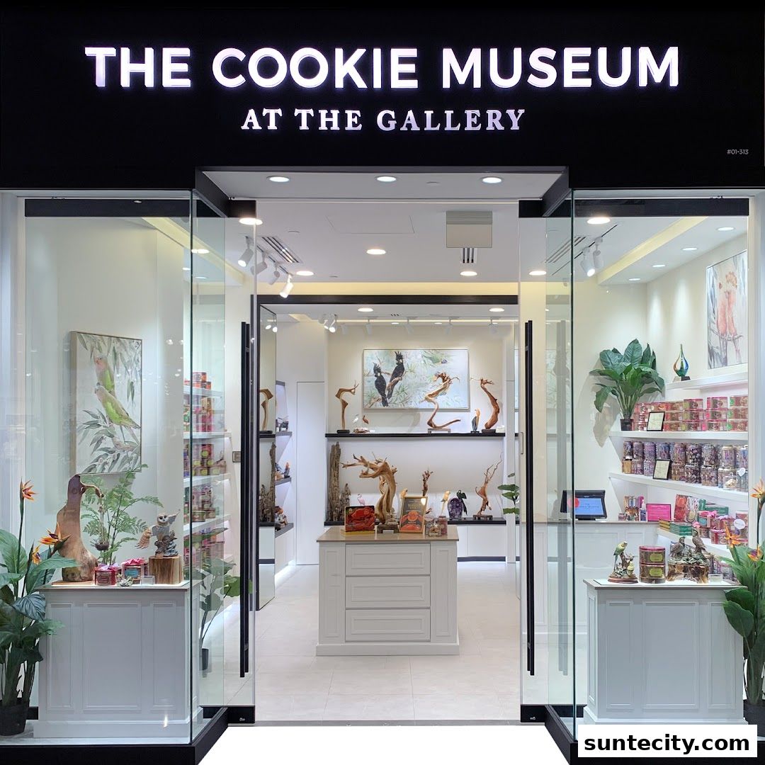 The Cookie Museum at The Gallery shop front with display of cookies and art.