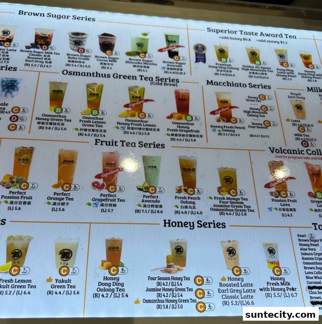 Menu page for The Whale Tea SG - Suntec City Mall