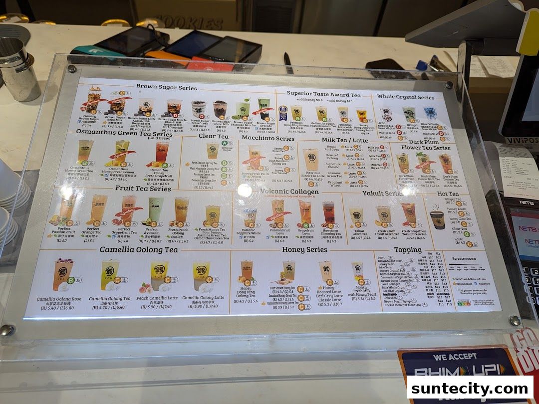 Menu page for The Whale Tea SG - Suntec City Mall