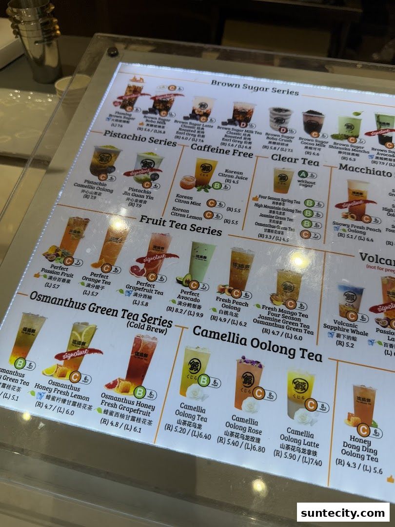 Menu page for The Whale Tea SG - Suntec City Mall